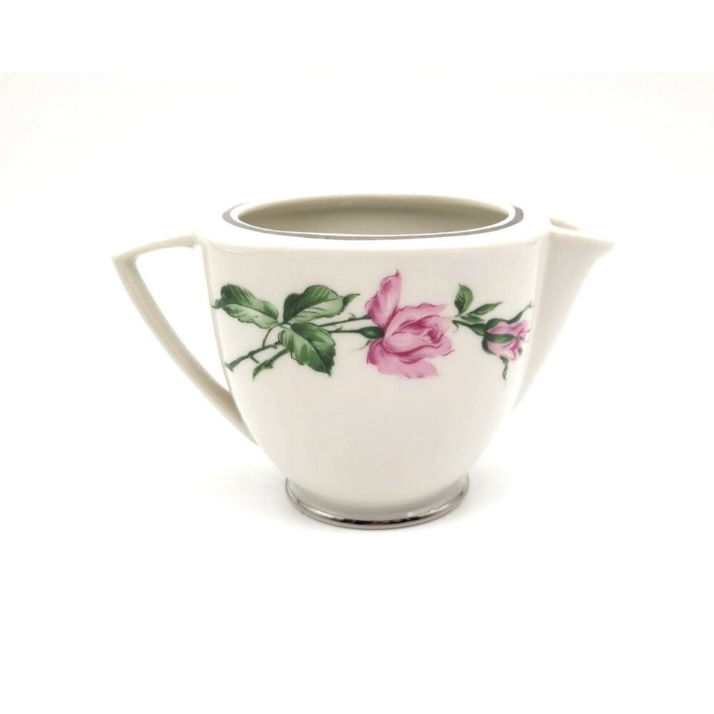 You1 Youngsware Elegant Rose Creamer with Silver Trim Vtg